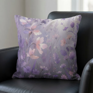 Dreamy Purple Wildflower Meadow Watercolor Throw Pillow