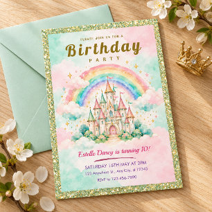 Dreamy Rainbow Castle Princess Birthday Invitation