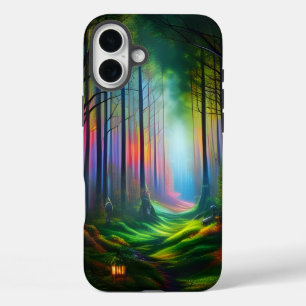Dreamy Rainbow Colored Forest Trail Digital AI Art iPhone 16 Plus Case