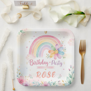 Dreamy Rainbow Floral Paper Plates