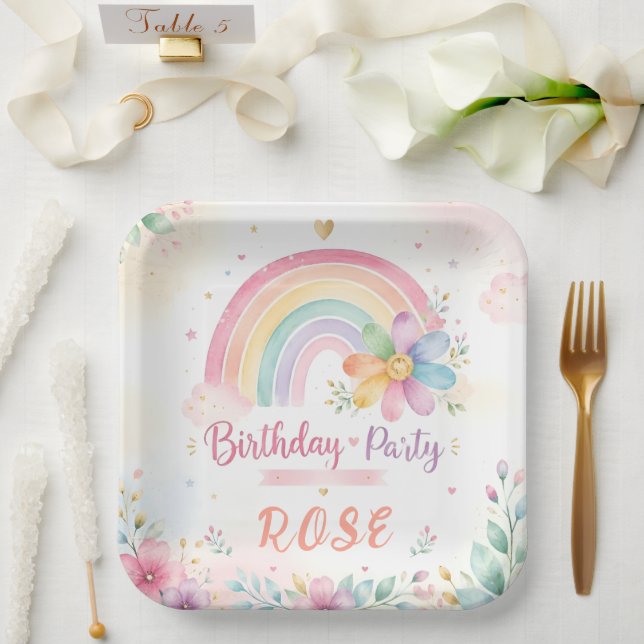 Dreamy Rainbow Floral Paper Plates (Wedding)