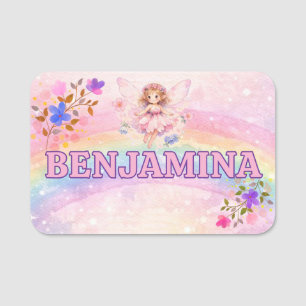 Dreamy Rainbow Sparkle Purple Floral Pink Name Tag