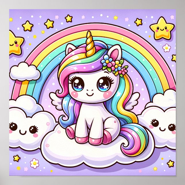 Dreamy Rainbow Unicorn – A Magical Nursery Poster (Front)