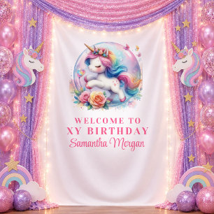 Dreamy Rainbow Unicorn Girl Birthday Backdrop