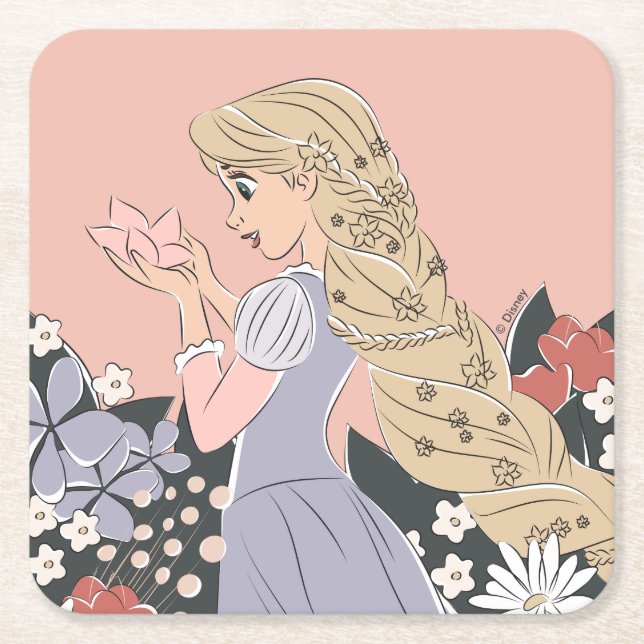 Dreamy Rapunzel in Bloom Square Paper Coaster (Front)