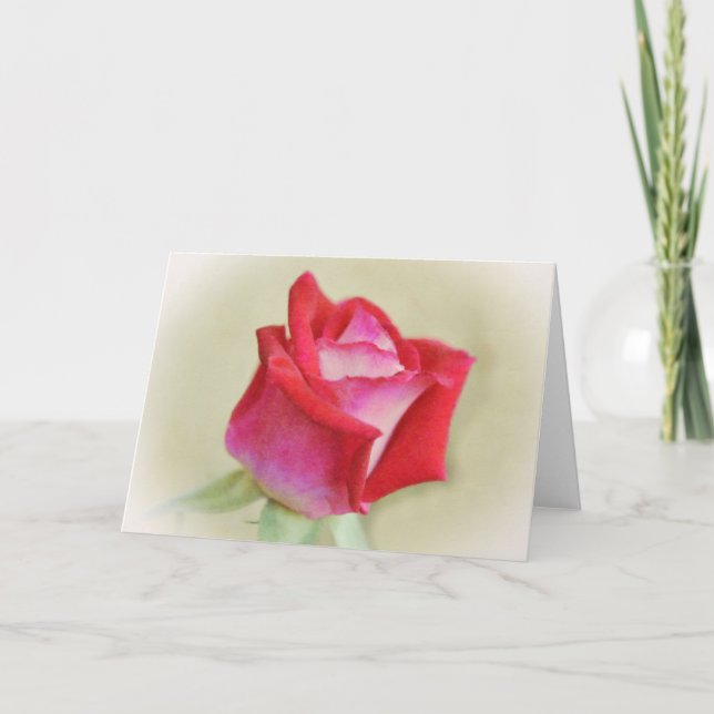 Dreamy Red Pink Rose Art Note Card (Front)