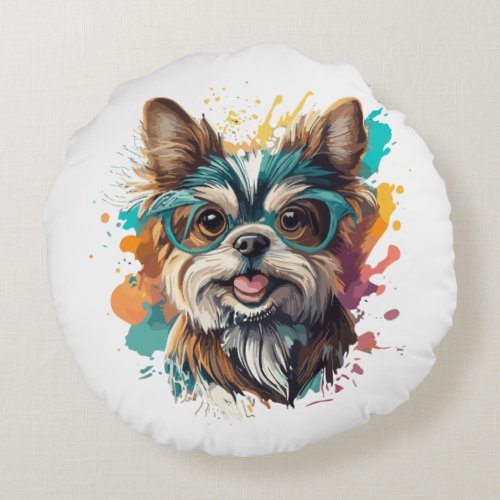 Dreamy Repose The Cinematic Yorkie Odyssey Cushio Round Pillow