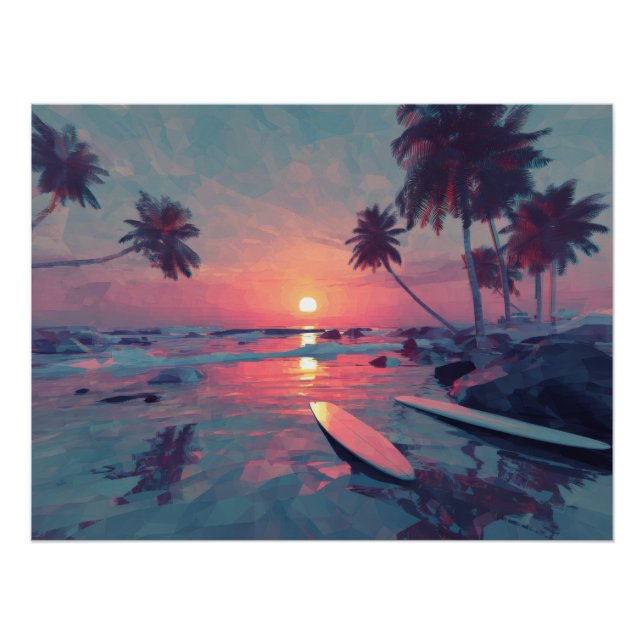 Dreamy Retro Sunset Island Art Poster (Front)