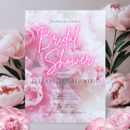 Dreamy Romantic Pink Peonies Floral Bridal Shower Invitation