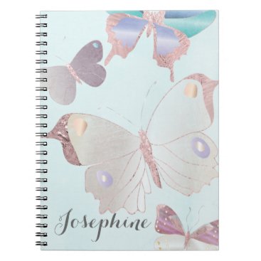 Dreamy Rose Gold Blue Pink Butterflies Notebook