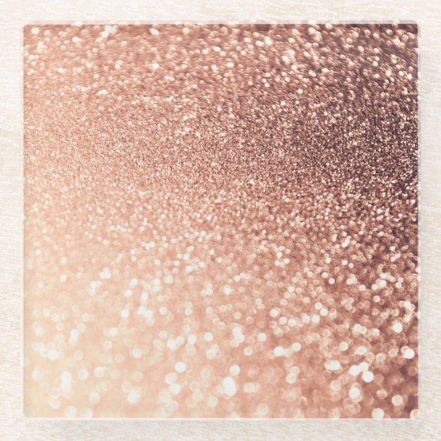 Dreamy Rose Gold Glitter - Peach Glittereffect Glass Coaster (Front)