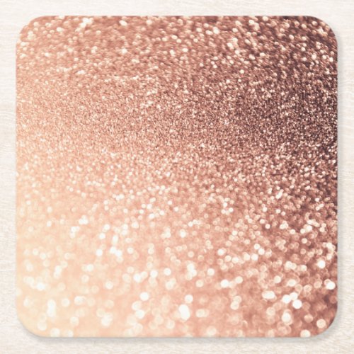 Dreamy Rose Gold Glitter _ Peach Glittereffect Square Paper Coaster