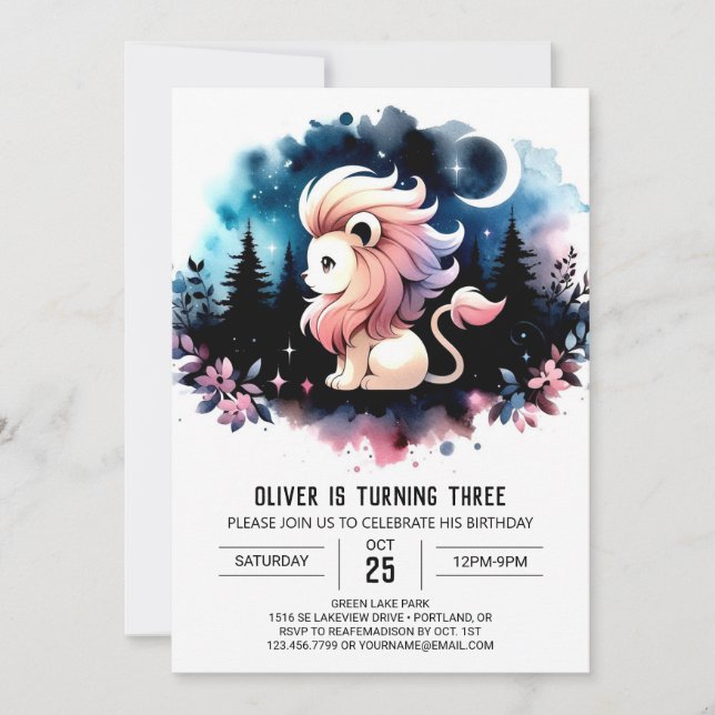Dreamy Safari Lion Birthday Invitation (Front)