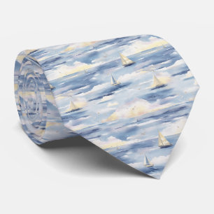 Dreamy Sailboats Ocean Watercolor Pattern (1) Neck Tie