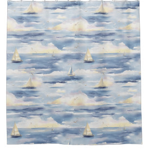 Dreamy Sailboats Ocean Watercolor Pattern (1) Shower Curtain