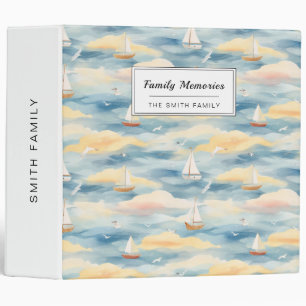 Dreamy Sailboats Ocean Watercolor Pattern (2) 3 Ring Binder