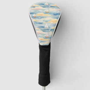 Dreamy Sailboats Ocean Watercolor Pattern (2) Golf Head Cover