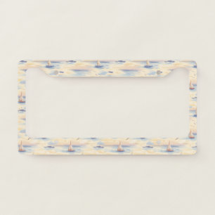 Dreamy Sailboats Ocean Watercolor Pattern (2) License Plate Frame