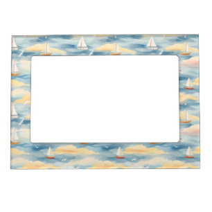 Dreamy Sailboats Ocean Watercolor Pattern (2) Magnetic Frame