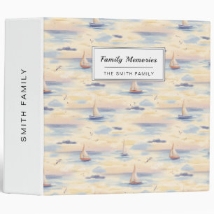 Dreamy Sailboats Ocean Watercolor Pattern (3) 3 Ring Binder