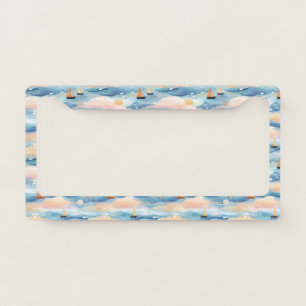 Dreamy Sailboats Ocean Watercolor Pattern (3) License Plate Frame