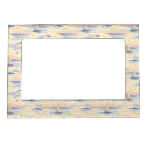Dreamy Sailboats Ocean Watercolor Pattern (4) Magnetic Frame