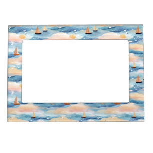 Dreamy Sailboats Ocean Watercolor Pattern (5) Magnetic Frame
