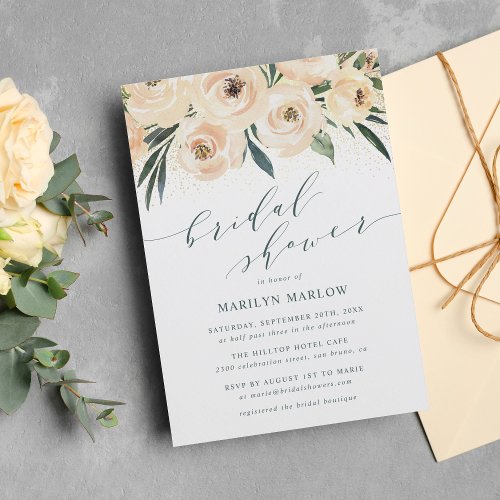 Dreamy Sea Rose Gold Glitter Script Bridal Shower Invitation