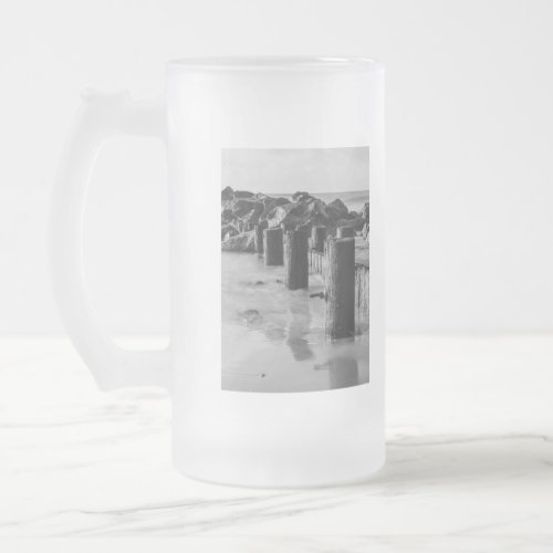 Dreamy Seawall Grayscale Frosted Glass Beer Mug