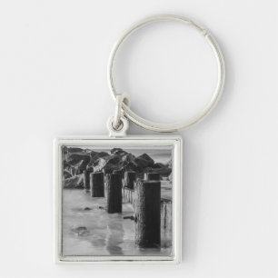 Dreamy Seawall Grayscale Keychain