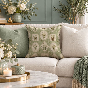 Dreamy Shabby Chic Dusty Green Blooms Pillow
