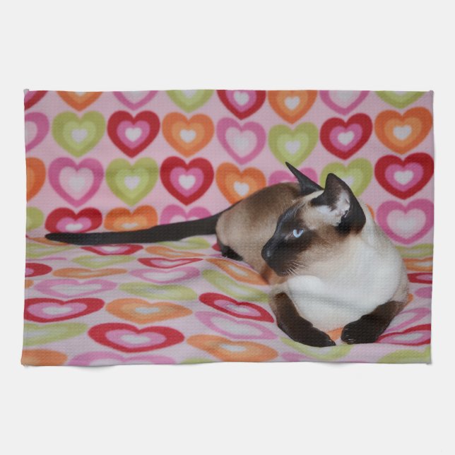 Dreamy Siamese Cat Hearts Towel (Horizontal)