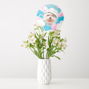Dreamy Sky Puppy: Smiling Bichon with Hat & Clouds Balloon
