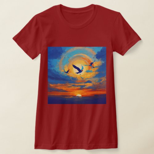 Dreamy Skyline Blue Clouds T_shirt