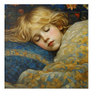 Dreamy Sleeping Child in Floral Quilt Acrylic Print
