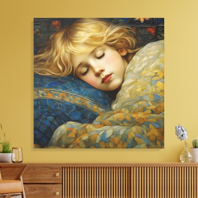 Dreamy Sleeping Child in Floral Quilt Canvas Print (Insitu(LivingRoom))