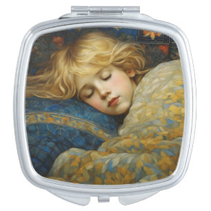 Dreamy Sleeping Child in Floral Quilt Compact Mirror