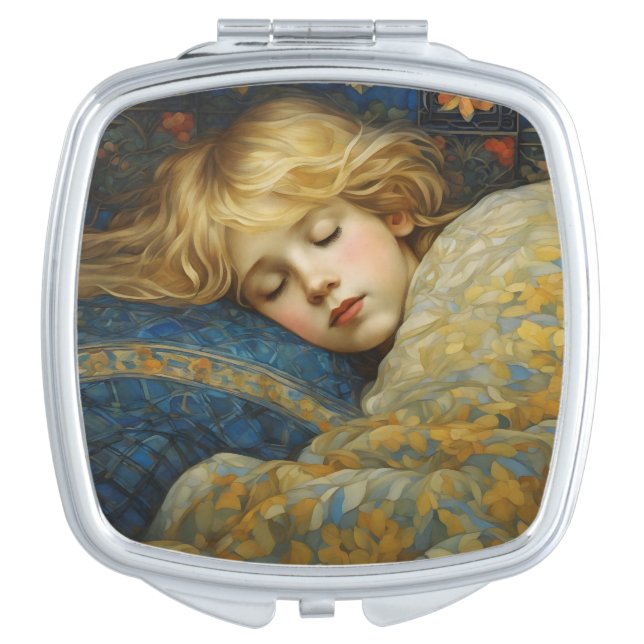 Dreamy Sleeping Child in Floral Quilt Compact Mirror (Front)