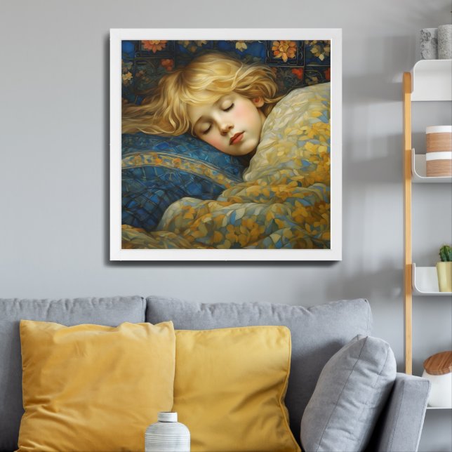 Dreamy Sleeping Child in Floral Quilt Framed Art (Living Room 3)
