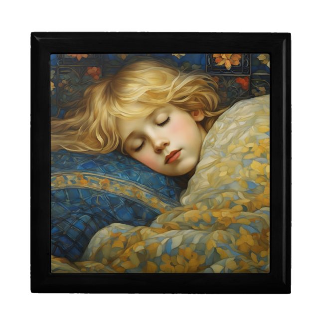 Dreamy Sleeping Child in Floral Quilt Gift Box (Front)