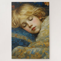 Dreamy Sleeping Child in Floral Quilt
