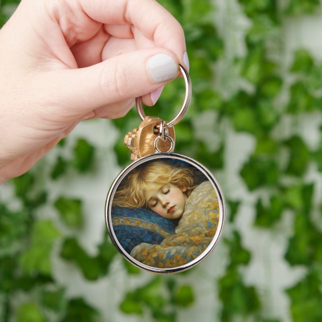 Dreamy Sleeping Child in Floral Quilt Keychain (Hand)