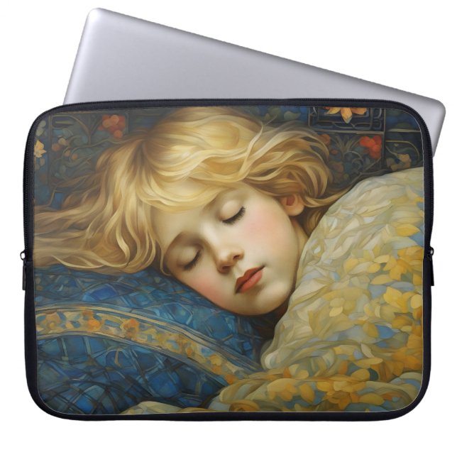 Dreamy Sleeping Child in Floral Quilt Laptop Sleeve (Front)