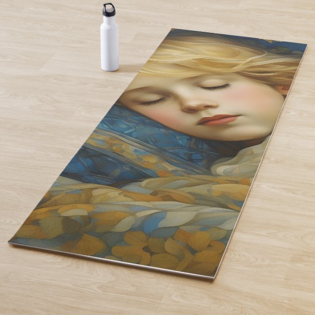 Dreamy Sleeping Child in Floral Quilt Yoga Mat (In Situ)
