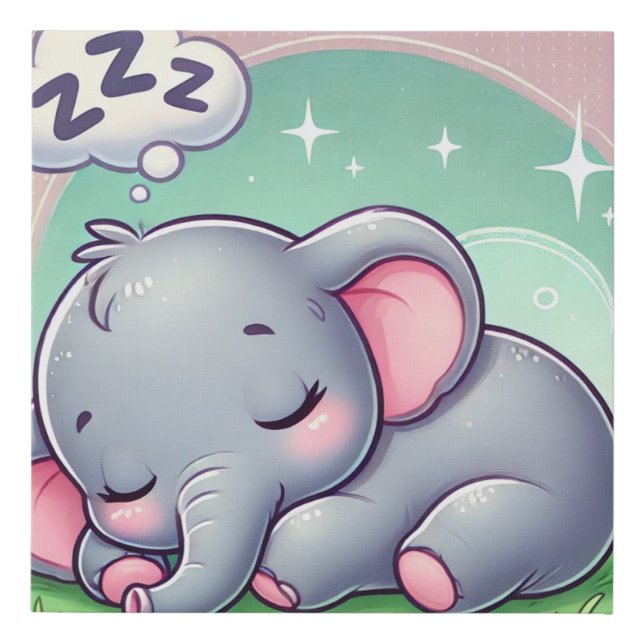 Dreamy Sleeping Elephant - Nursery Wall Art (Front)