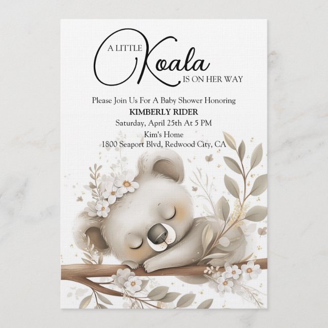 Dreamy Sleeping Koala Invitation (Front)