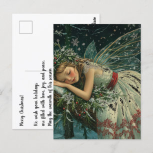 Dreamy Snow Fairy with Wings in Forest Winter  Postcard
