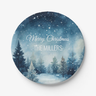 Dreamy snowy watercolor winter landscape paper plates
