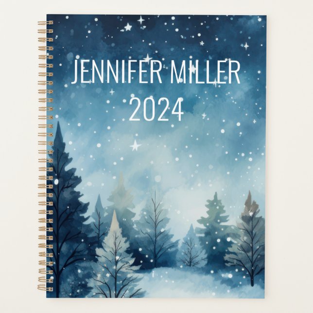 Dreamy snowy watercolor winter landscape planner (Front)
