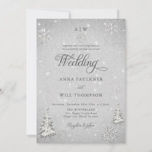 Dreamy Snowy Winter Wonderland Snowflakes Wedding Invitation